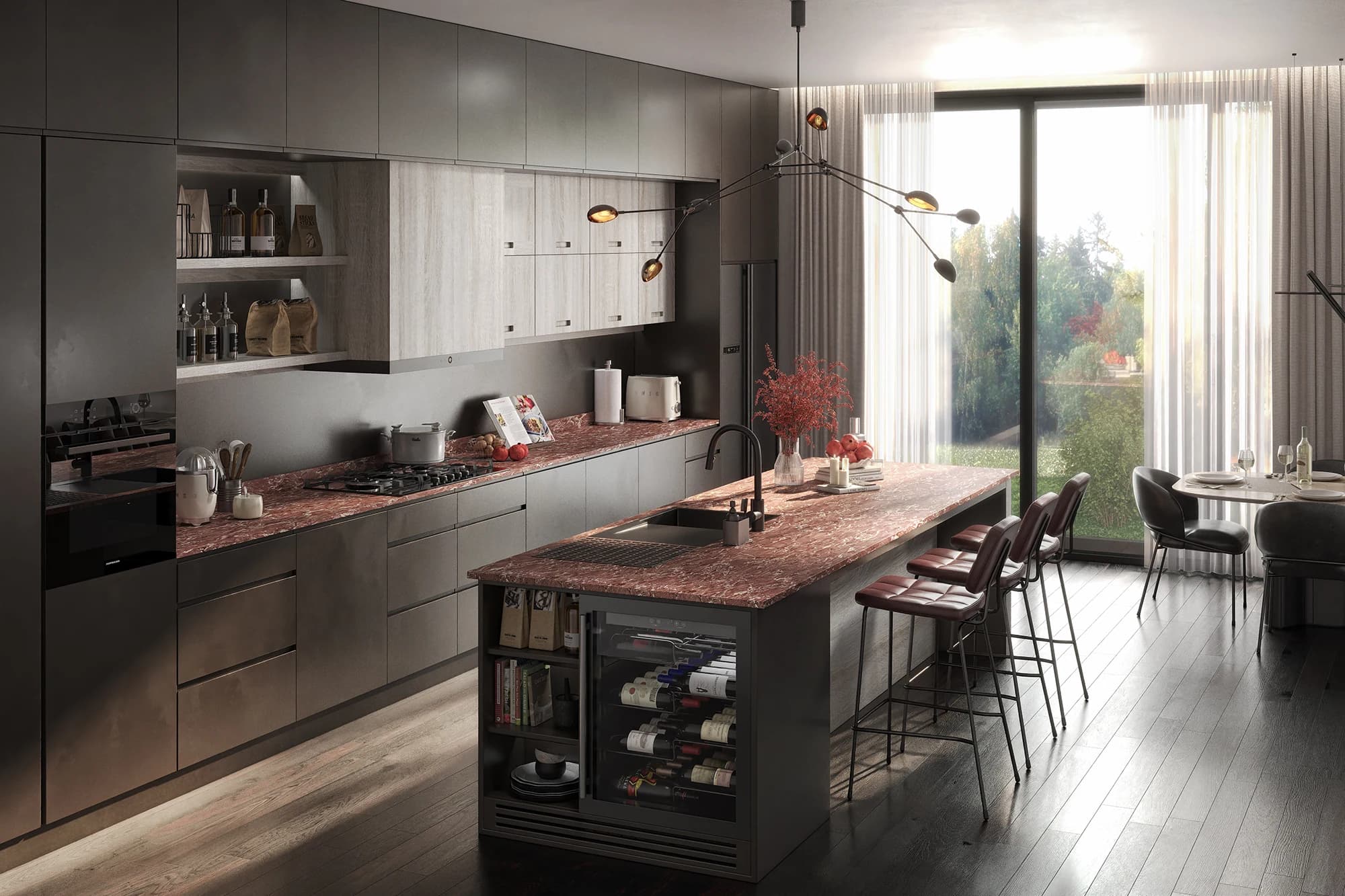 Rosso Marble Kitchen Surface CGI by Cesma Studio