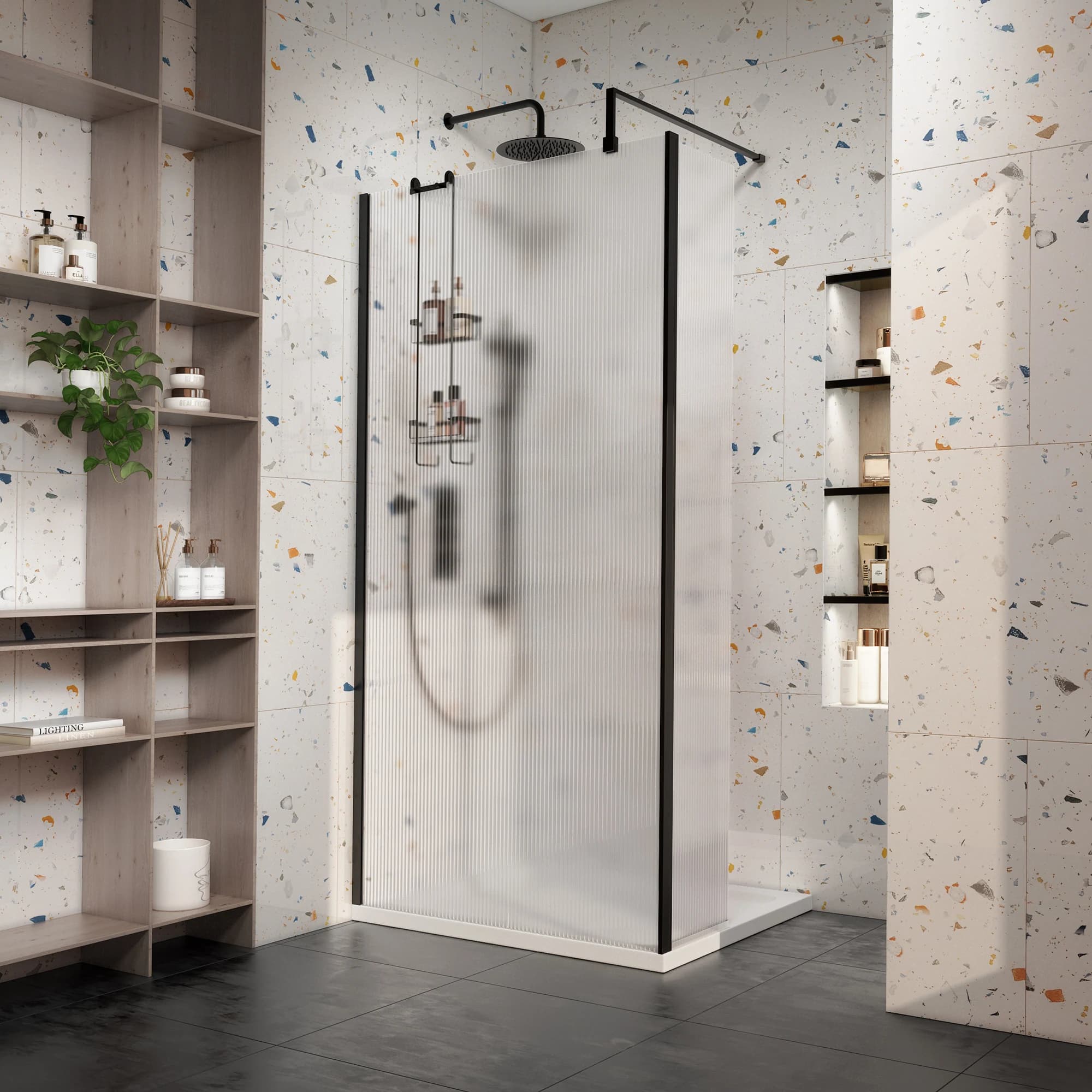 Fluted Wetroom Screen CGI by Cesma Studio