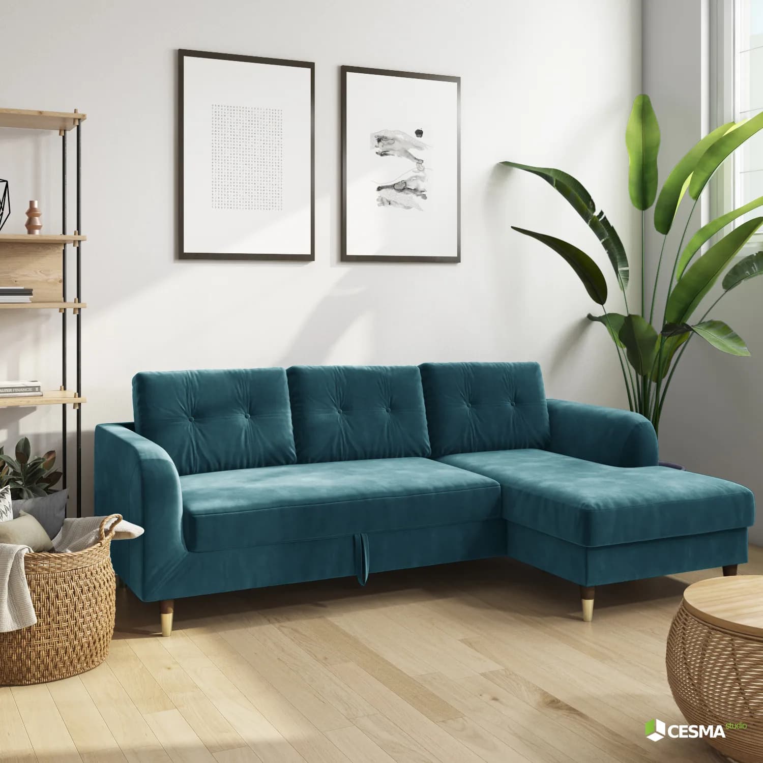 Sofa bed product lifestyle CGI scene