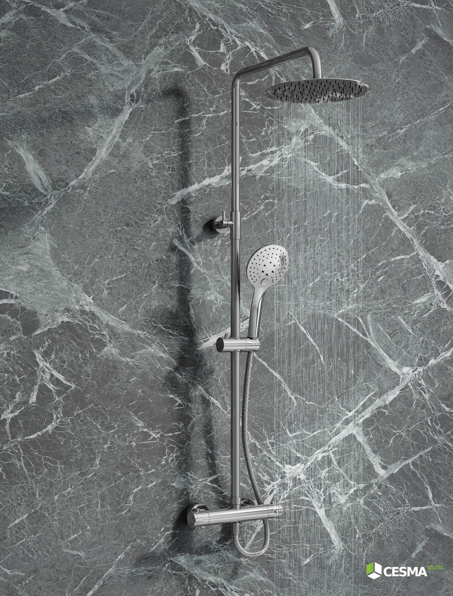 Matte shower rail finish detail product CGI