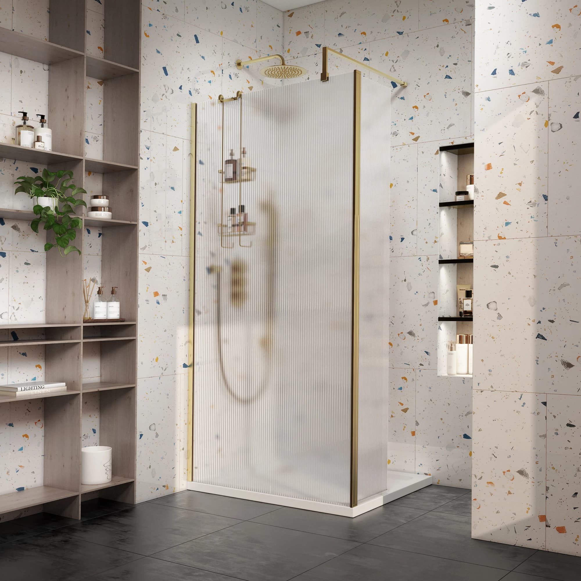Brushed Brass Wetroom Screen CGI by Cesma Studio