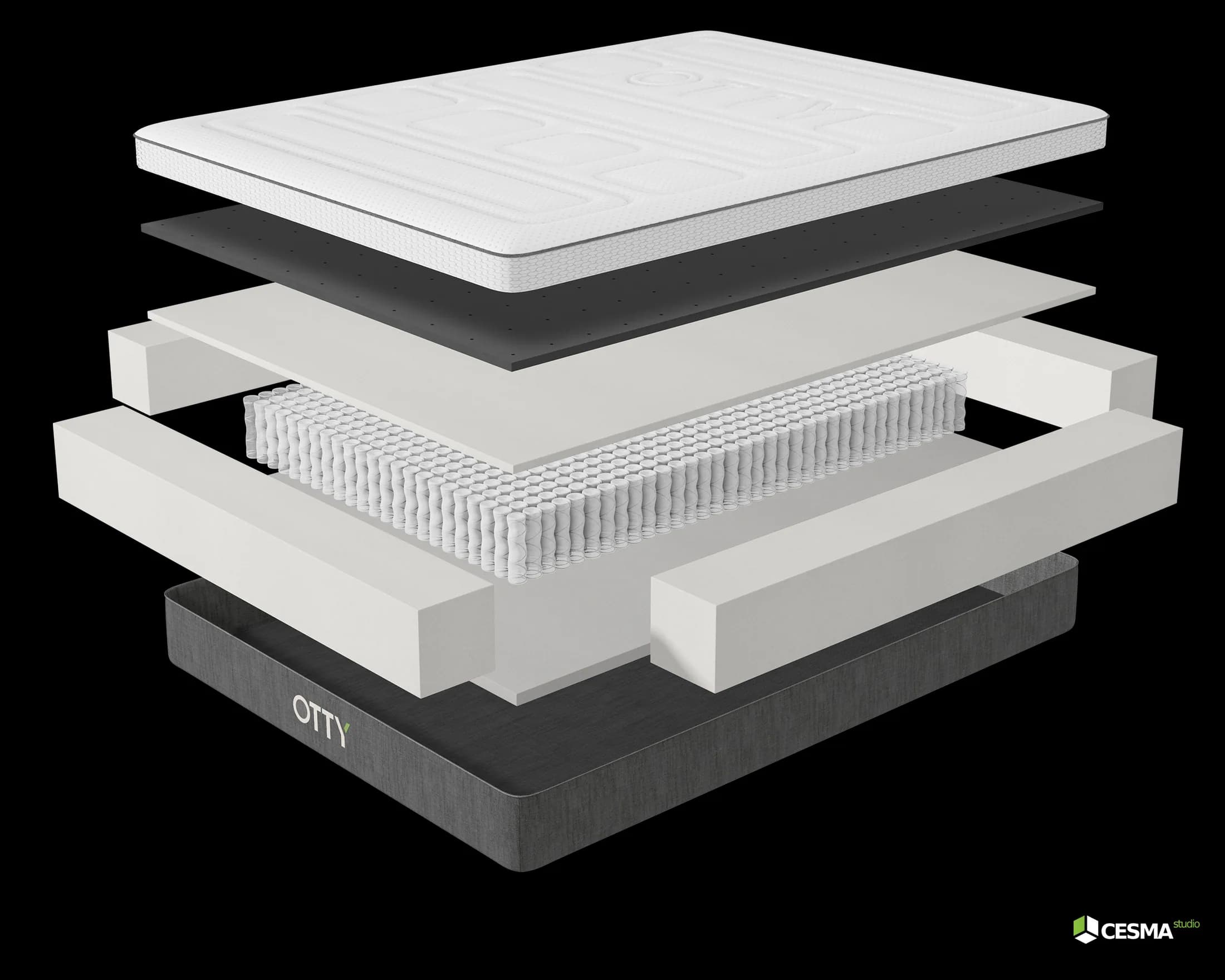 Exploded shower tray CGI used as a catalogue and e-commerce technical image